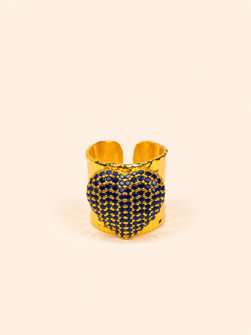 ANILLO CORAZON DE TOPACIO AZUL MARINO