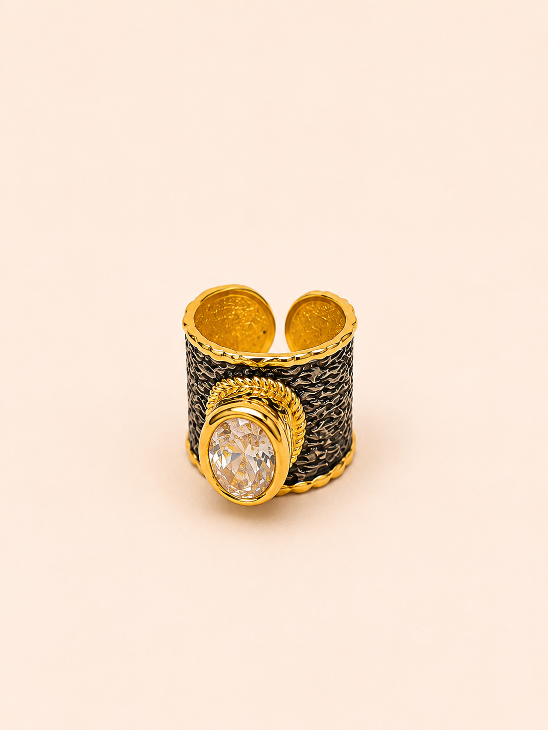 ANILLO TOPACIO BLANCO BAÑO DE ORO